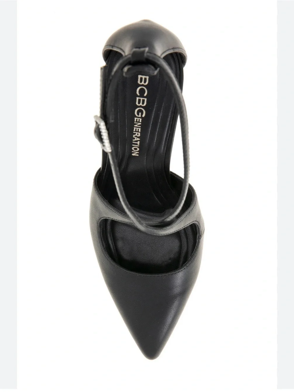 BCBGeneration Black Pointed Toe Crisscross Ankle Strap Heels